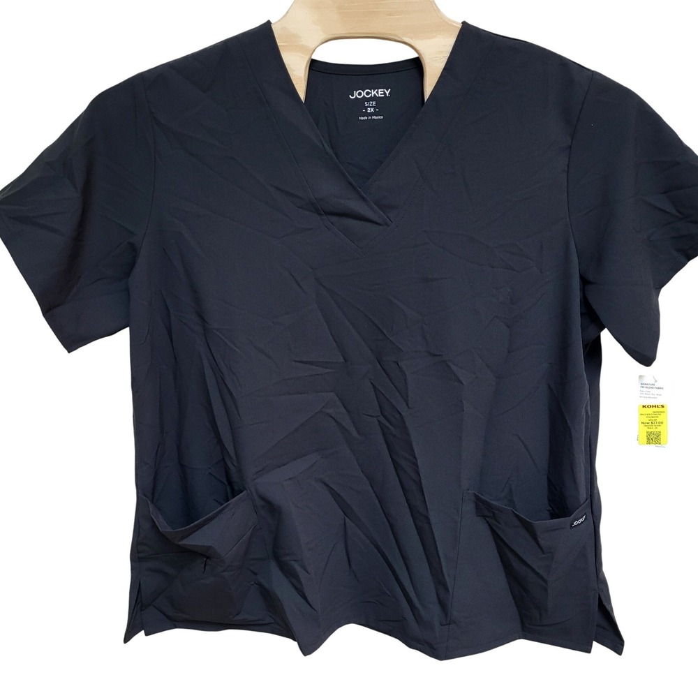Jockey Womens Size 2X‎ Black V Neck Scrub Top Short Sleeve Pockets NWY